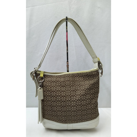 Coach Signature Brown Canvas Leather Trim Crossbody Shoulder Bag - Picture 1 of 16